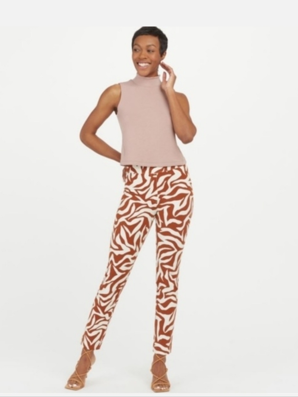 Spanx $138 On-the-Go Ankle Slim Straight Pant clay zebra stripe NWOT